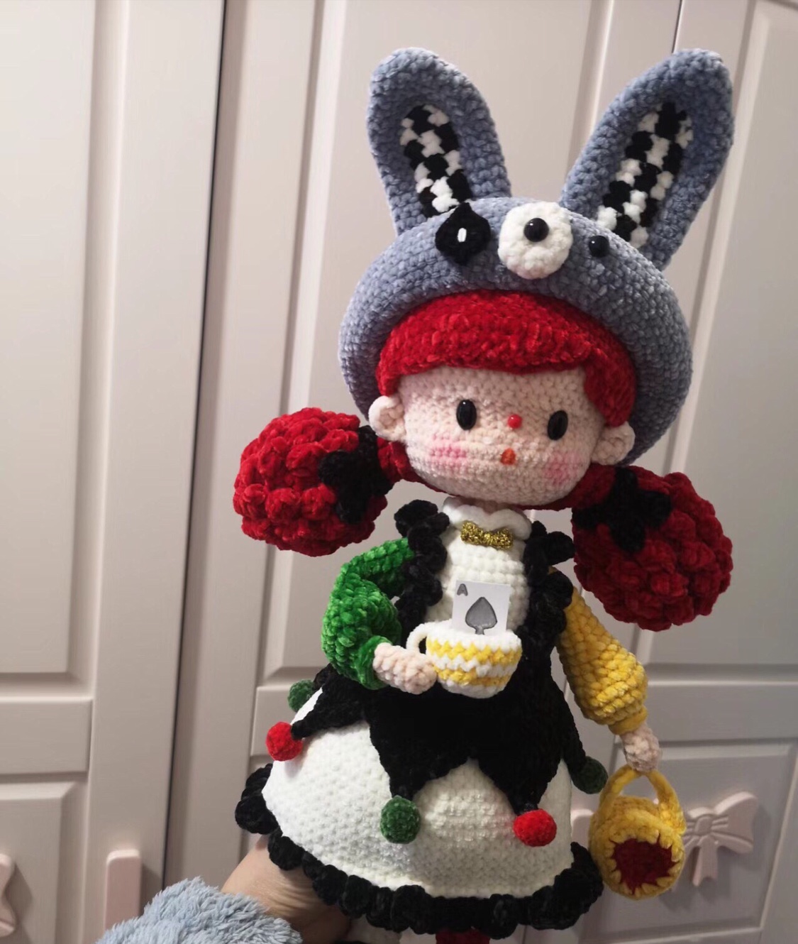 成品人偶钩织爆米花妹妹三代黑桃A钩织成品爆米花妹妹编织摆件