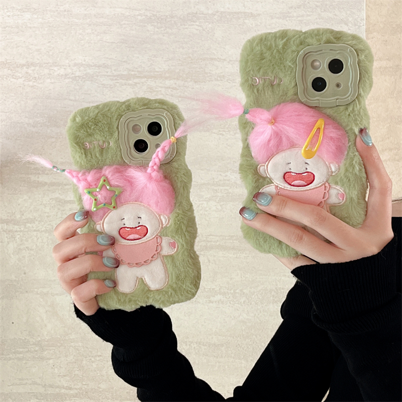 秋冬新款炸毛娃娃适用苹果15pro手机壳新款iPhone16promax毛绒壳15保护套防摔14promax可爱13软壳12女11可爱