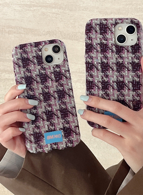 秋冬紫色绒布千鸟格适用华为mate60pro手机壳遥遥领先mate50/40pro毛绒壳Pura70保护套P60防摔P50PRO/P40软壳