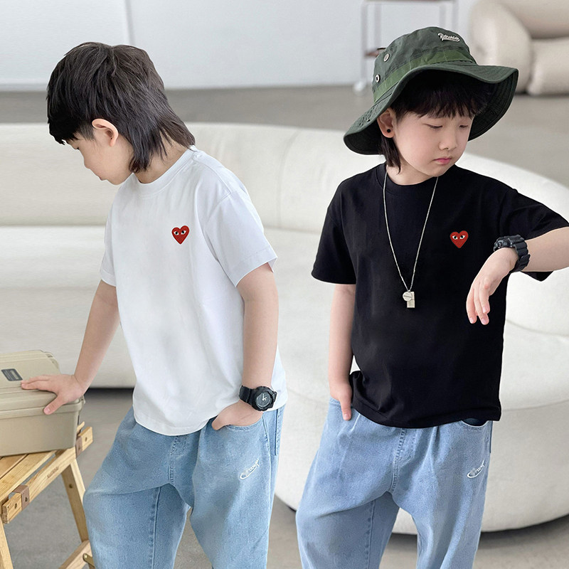 2025夏季中大童短袖男女童半袖刺绣爱心儿童纯棉T恤亲子装日系潮,童装/婴儿装/亲子装,T恤,淘宝优惠券,粉丝福利购,淘宝优惠卷
