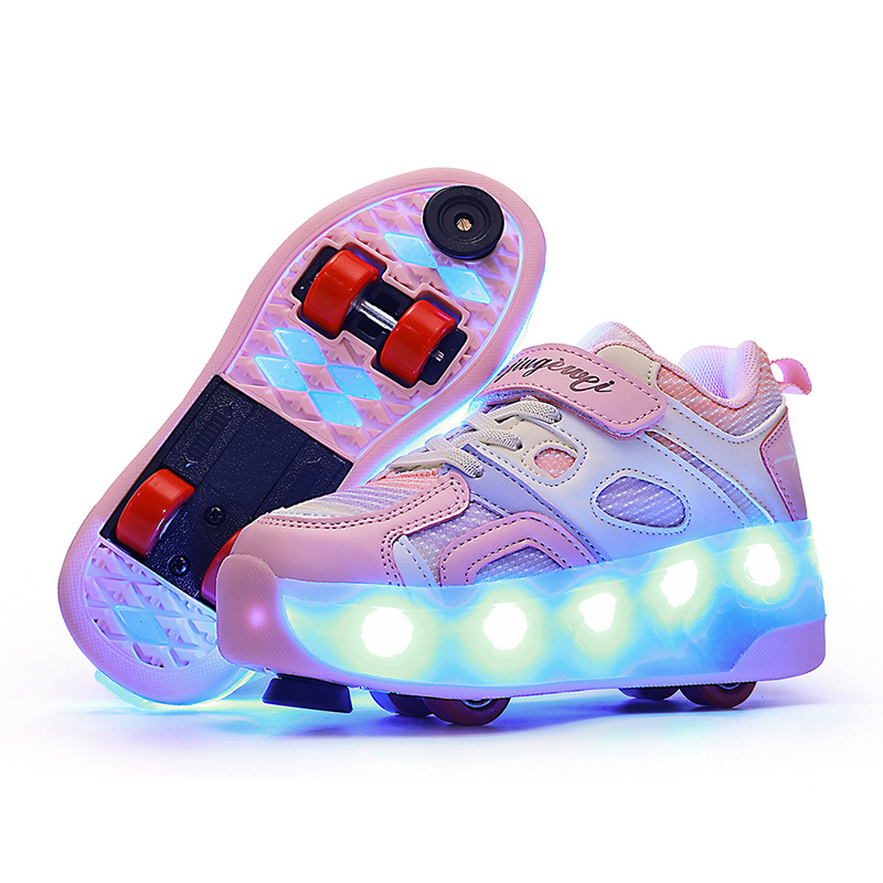 新款带刹车暴走鞋男童自动四轮儿童飞行鞋学生可收缩女童滑轮鞋