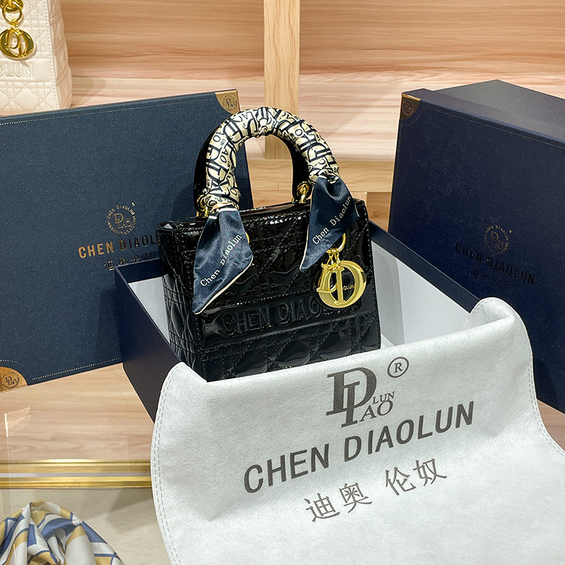 香港迪奥伦奴真皮女包2023新款菱格绣线手提包气质百搭单肩斜挎包