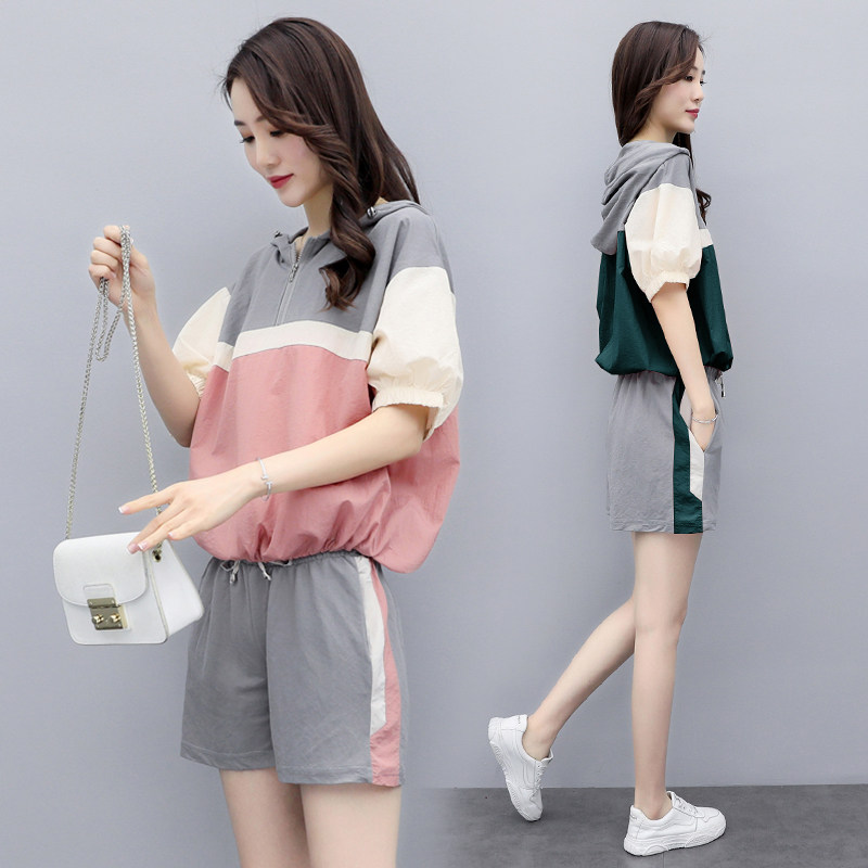 大码女装2020胖mm夏装新款防晒休闲运动短裤两件套装显瘦胖妹妹女