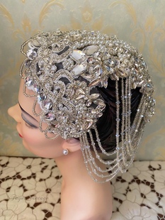 【菲尔手作】vintage盖茨比复古风仿珍珠水钻闪亮女帽饰头饰 现货