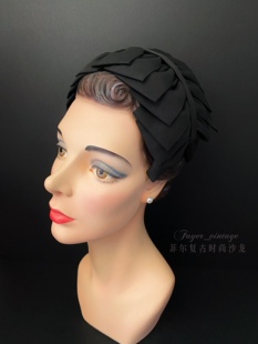 售罄 绝世名伶vintage西洋古董帽子黑缎带复古夹头帽饰