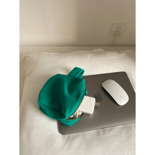 Maybekuii 214 蓝绿色毛呢方块收纳包