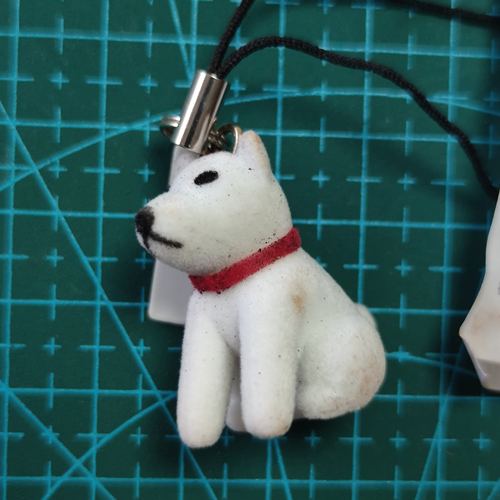 softbank京都松阪木棉职人手作植绒白色狗狗挂件手机链促销现货