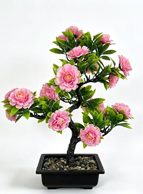 粉色仿真牡丹花盆栽客厅摆件