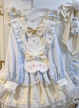 甜茶少女lolita甜茶喵可爱小猫洛丽塔op连衣裙女长袖甜美清新日常