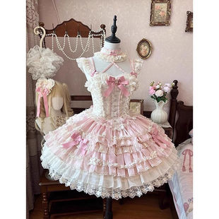 花绮梦可爱甜美洛丽塔Lolita芭蕾风连衣裙春秋冬季 收腰蛋糕碎 新款