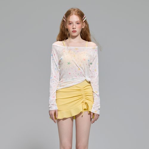 黄色裙式三件套分体泳衣女泡温泉