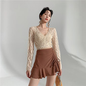 泡温泉泳装 苏拉娜公主四件套分体泳衣女保守显瘦遮肚性感裙式 长袖