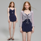 小碎花温泉泳装 苏拉娜公主两件套连体泳衣女保守显瘦遮肚裙式 长袖