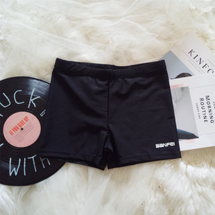 男式 平角游泳带抽绳松紧度假泳衣速干 泳裤 纯色黑色男士