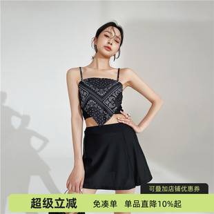 小胸性感泡溫泉泳裝 蘇拉娜公主三件套分體泳衣女保守顯瘦遮肚裙式