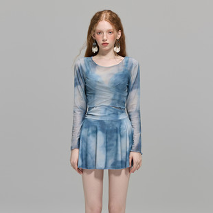 泡温泉泳装 大码 长袖 苏拉娜公主两件套连体泳衣女保守显瘦遮肚裙式