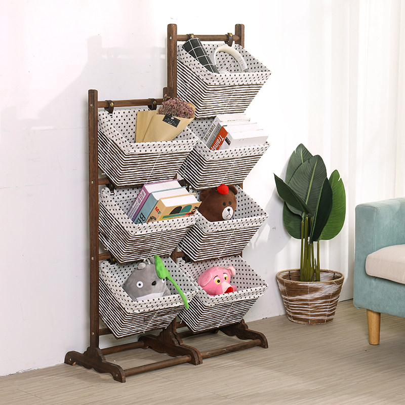 实木置物架卧室客厅收纳架家用落地吊篮整理架多层藤编布艺储物架,收纳整理,整理架/置物架/收纳架,淘宝优惠券,粉丝福利购,淘宝优惠卷