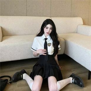 JK制服辣妹性感纯欲风套装学院风衬衫上衣女短裙百褶裙夏天两件套