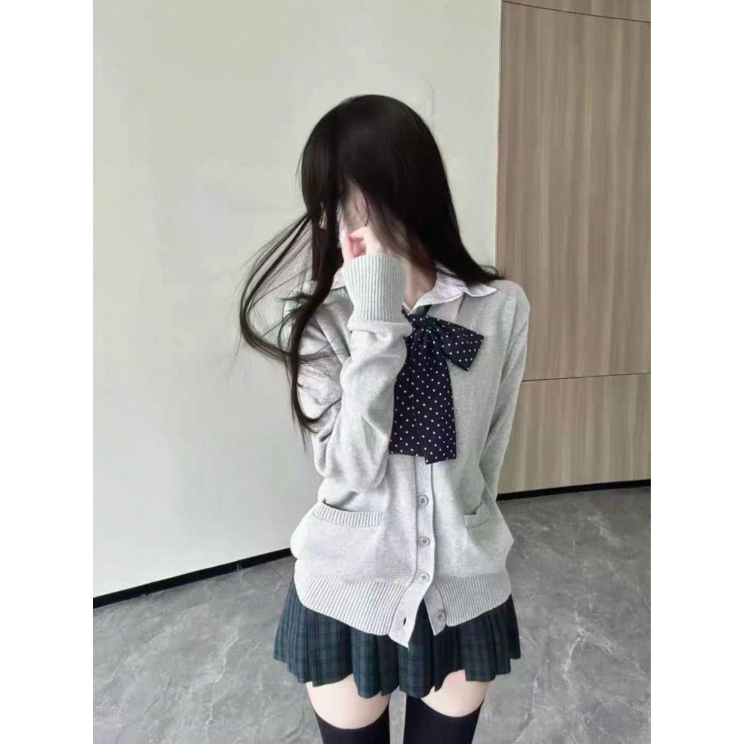 浅灰毛衣上衣女jk制服套装日系针