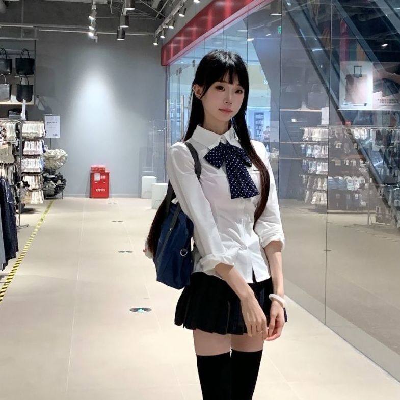 原创JK制服刺绣长袖衬衫女纯欲风辣妹显瘦套装衬衣上衣百褶短裙子,女装/女士精品,其它制服/套装,淘宝优惠券,粉丝福利购,淘宝优惠卷