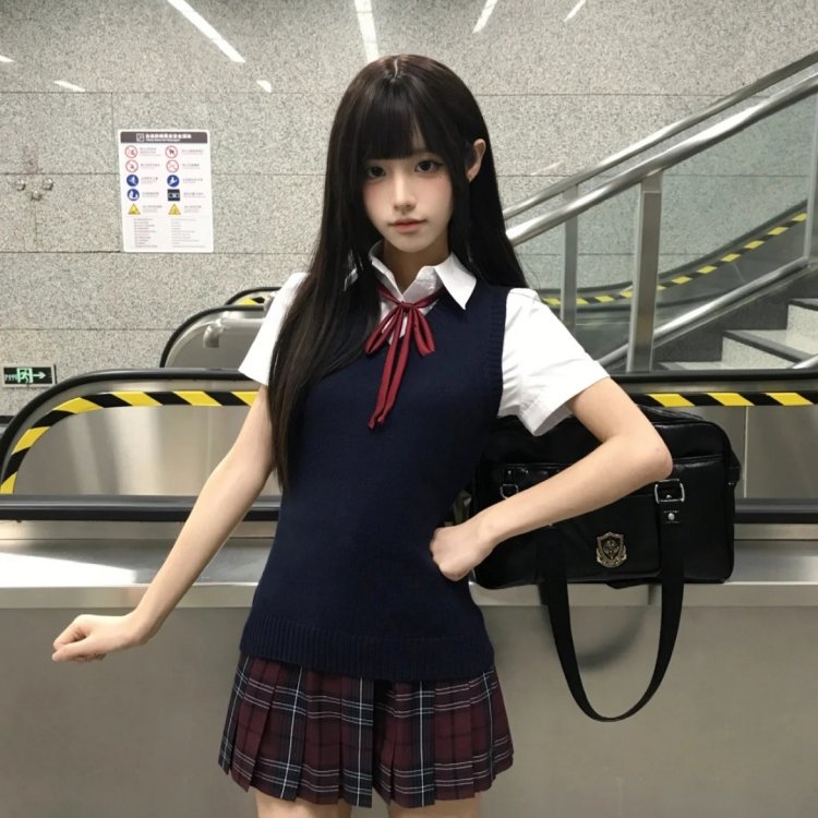 JK制服套头马甲校供感学院风穿搭背心针织叠穿红色格子短裙套装女