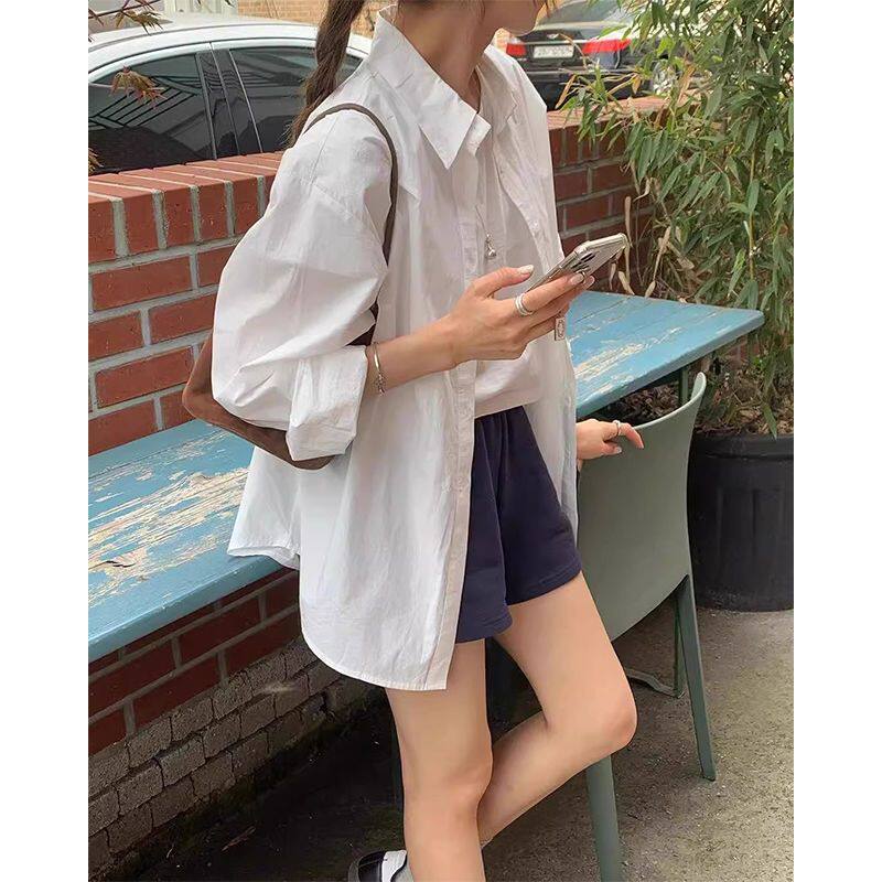 韩系白色长袖衬衫春夏季宽松2026新款百搭休闲感防晒外套衬衣上衣
