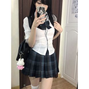 学院风辣妹收腰纯欲风白色长袖衬衣女春夏季jk制服日系百褶裙套装