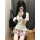 校供感百褶格裙半身裙女套装 JK制服日系夏季 领短袖 白色Polo衫 新品