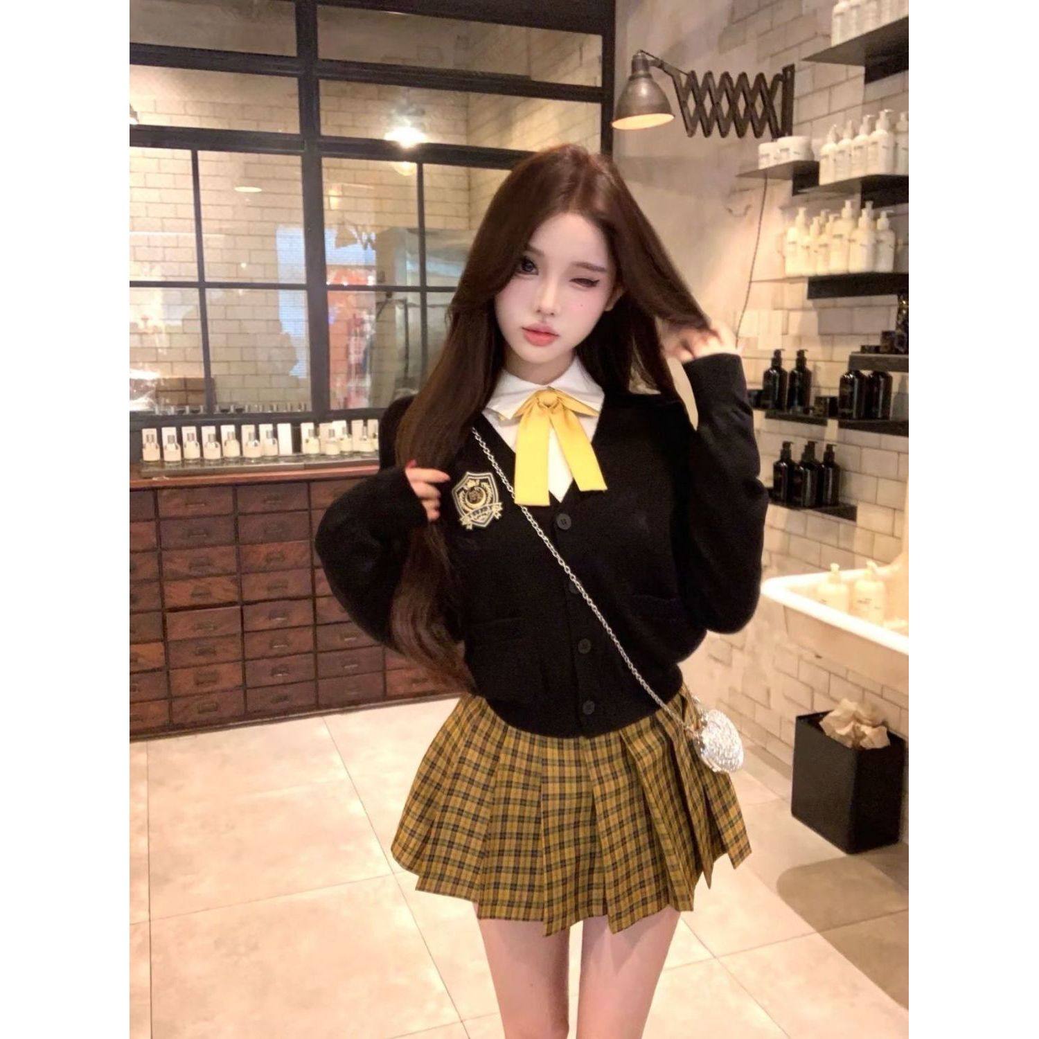 日系甜美美式短款开衫毛衣针织衫