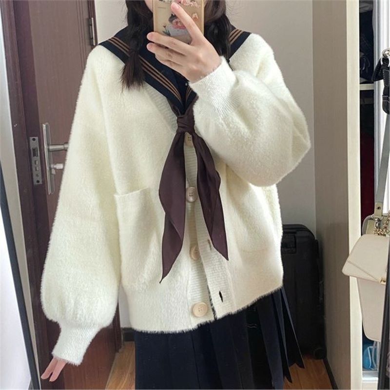 毛茸茸百搭JK制服开衫毛衣上衣女