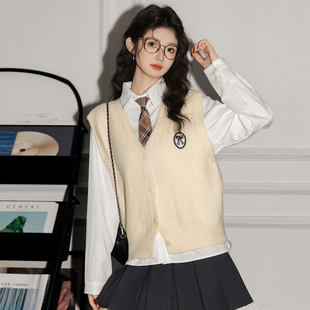 jk制服套装马甲女春季2026新款学院风坎肩叠穿针织衫背心长袖衬衫