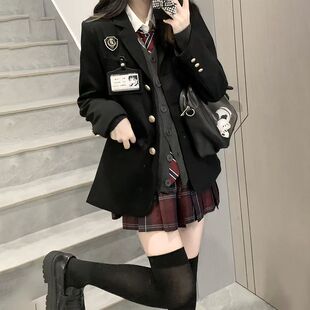 原创jk制服套装秋冬季款学院风格裙子衬衫毛衣针织开衫上衣女叠穿