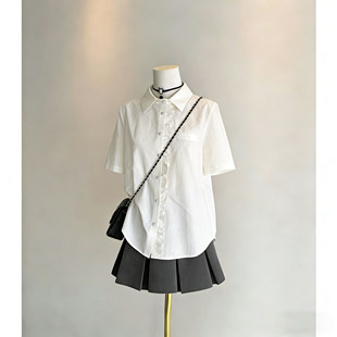 宽松基础前襟花边衬衣上衣夏季 学院风jk短袖 2026新款 女款 白色衬衫