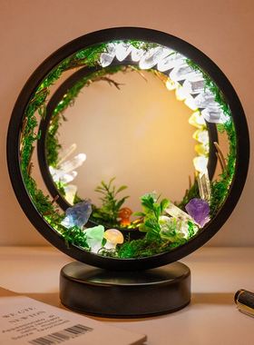 天然水晶原石森林夜灯摆件usb接口森林生态氛围灯床头装饰小夜灯