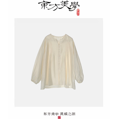 『白茶』夏日亚麻天丝轻中式休闲百搭上衣通勤防晒衫SR552