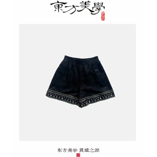 『踏金』复古新中式国风时尚重工醋酸缎刺绣短裤SR502