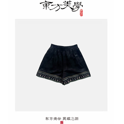 『踏金』复古新中式国风时尚重工醋酸缎刺绣短裤SR502