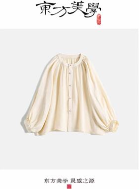 『美人骨』新中式国风桑蚕丝手工高定衬衫衬衣春夏圆领SR486