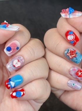 原创设计纯手工穿戴甲可爱卡通立体水果蘑菇美甲贴片可拆卸假指甲