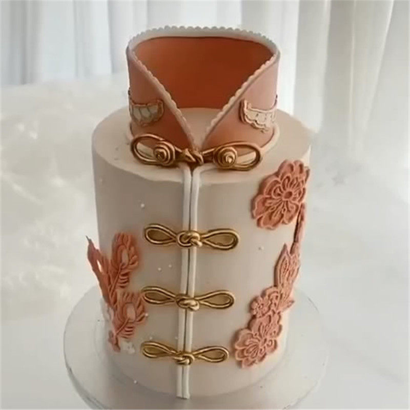 中国风旗袍翻糖蛋糕硅胶模具 盘扣结蕾丝羽毛装饰烘焙模具