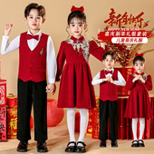 新款 中国风儿童演出服小学生大合唱团表演服幼儿诗歌朗诵红色爱国