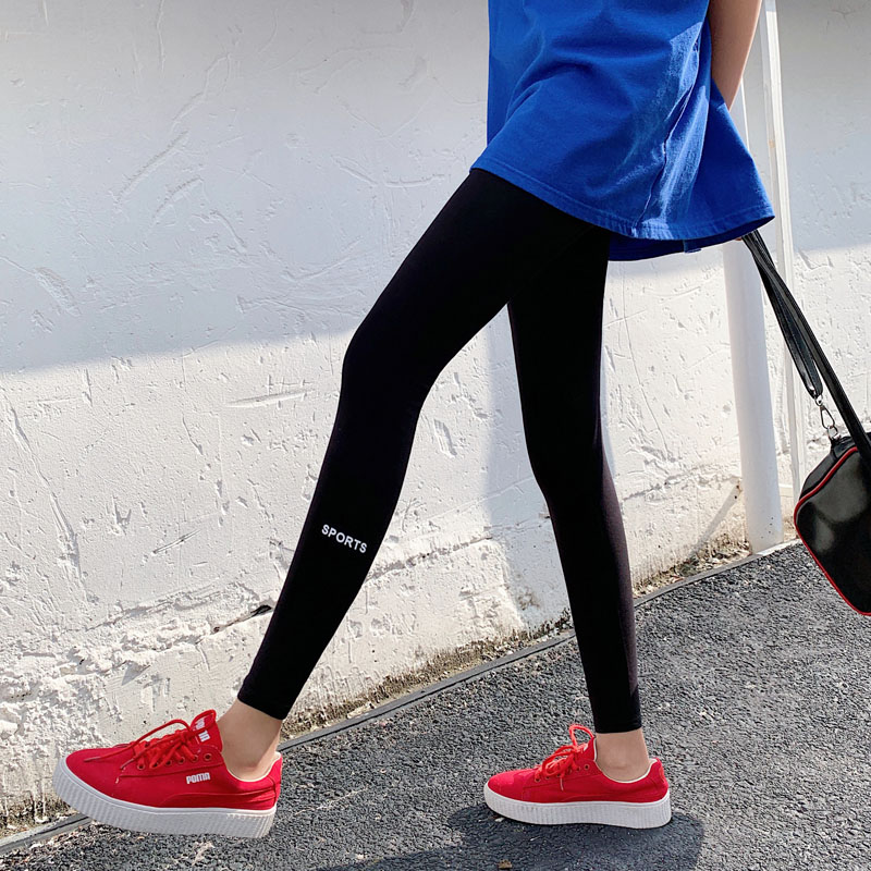 纯棉女外穿百搭九分运动紧身裤子