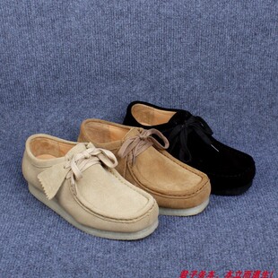 女士低帮高帮袋鼠鞋 纯色反绒皮英伦生胶底真皮 固特异系带男休闲鞋