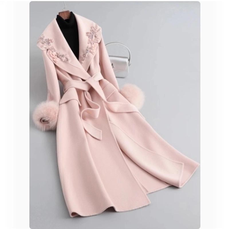 大衣女高级感毛领重工水钻毛呢外套高级感中长款外套女