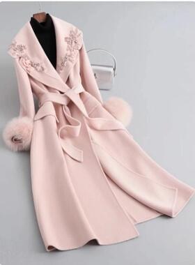 大衣女高级感毛领重工水钻毛呢外套高级感中长款外套女