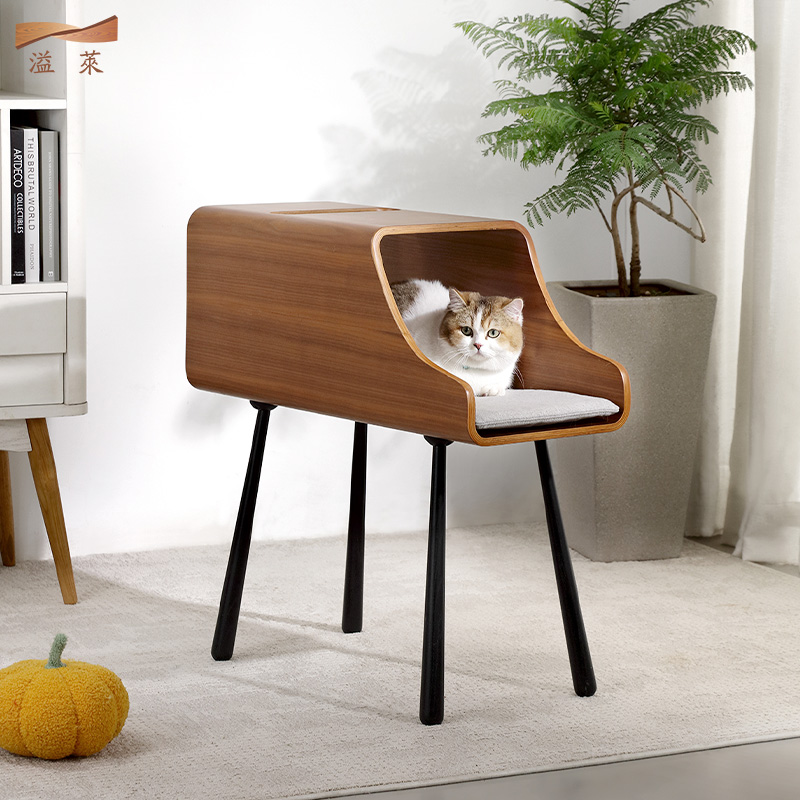 溢莱设计师款黑胡桃曲木宠物床可拆洗/猫窝狗窝猫爬架四季通用