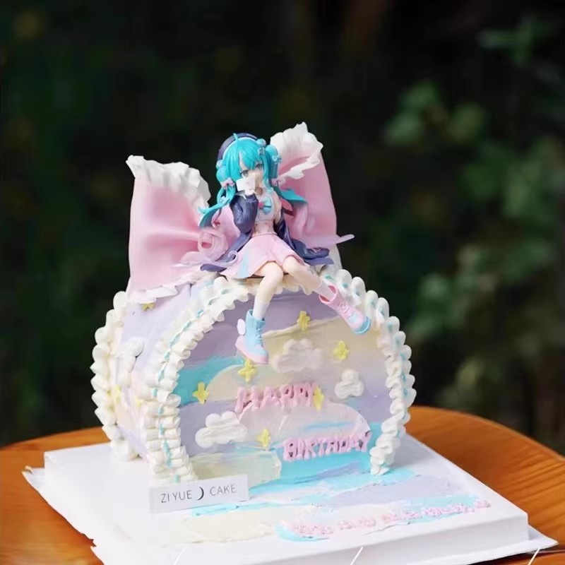 烘焙蛋糕装饰初音未来二次元葱娘美少女机箱蛋糕摆件坐姿公主装扮