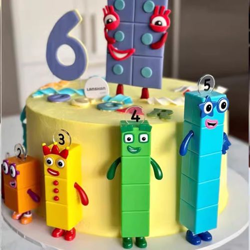 可爱儿童生日数字积木蛋糕装饰Mumberblocks动画人偶玩具手绘甜品