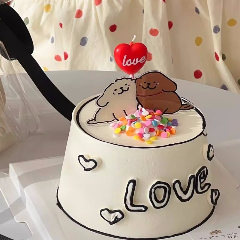 七夕情人节蛋糕装饰软胶插件情侣爱心LOVE可爱贴贴小狗装扮配件