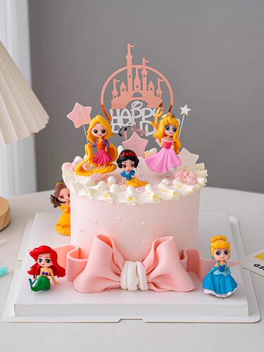 儿童生日蛋糕装饰摆件Q版公主6款8款城堡蝴蝶结女孩生日派对插件